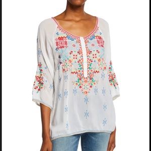 Johnny Was Muna Embroidered Tunic Blouse